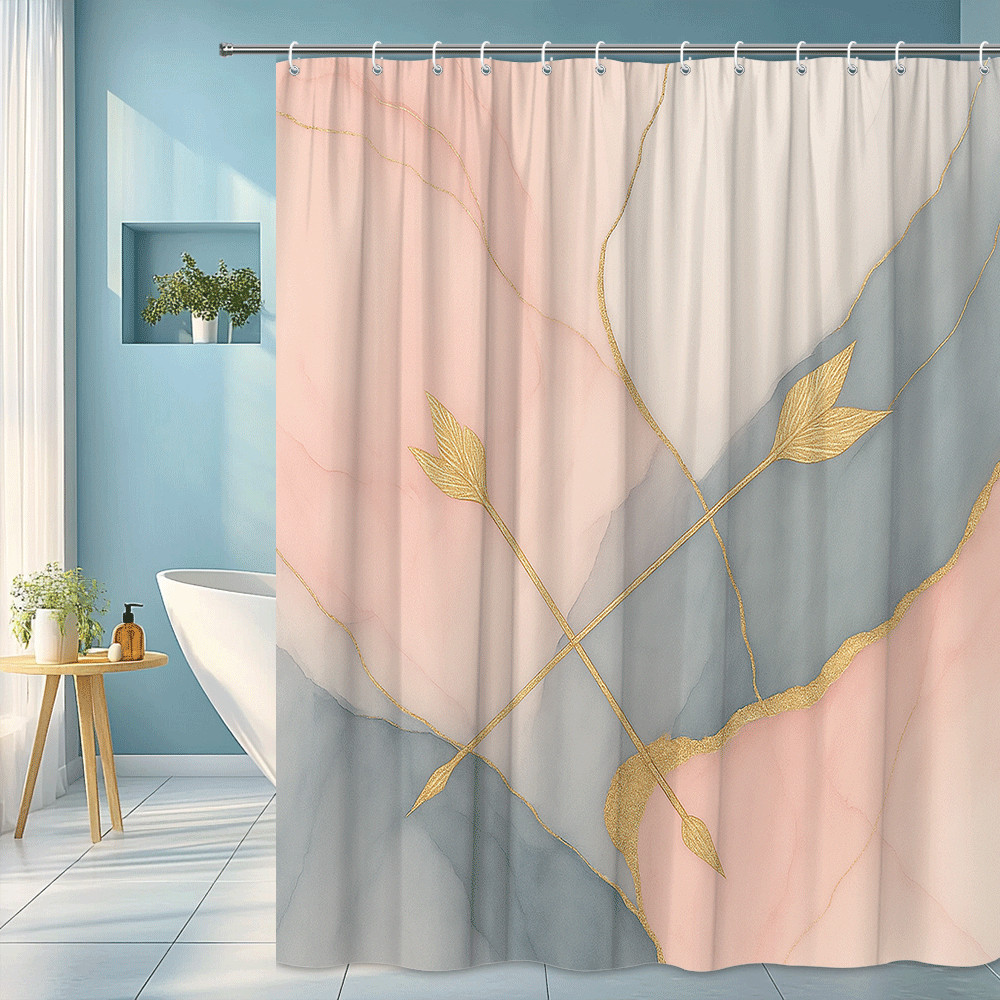 Home Textiles Luxury Curtains - Nowoczesna złota abstrakcyjna zasłona prysznicowa z