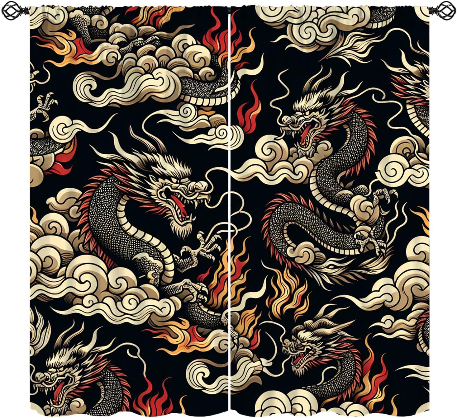 Home Textiles Luxury Curtains - Luksusowa azjatycka zasłona z motywem smoka,