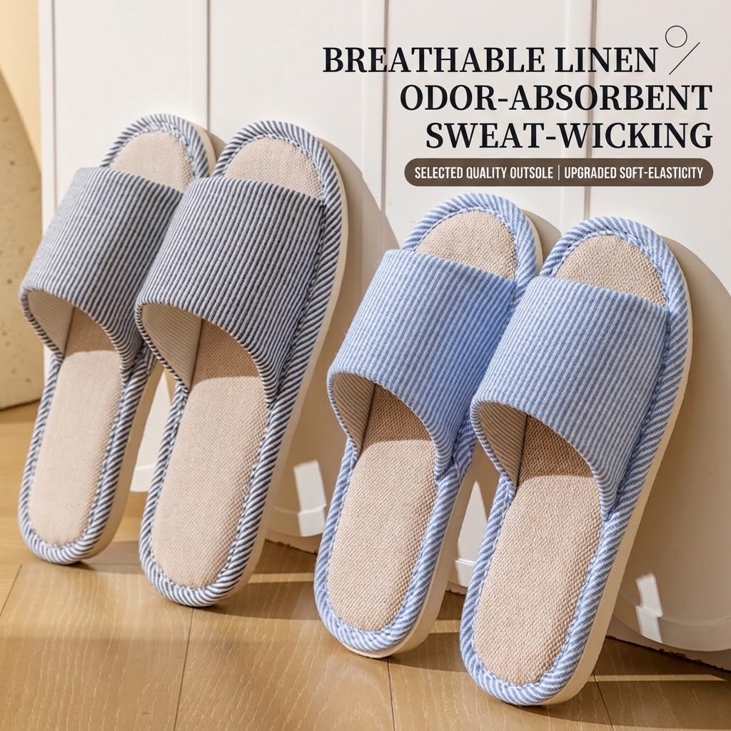 Home Textile - Oddychające lniane kapcie damskie i męskie
